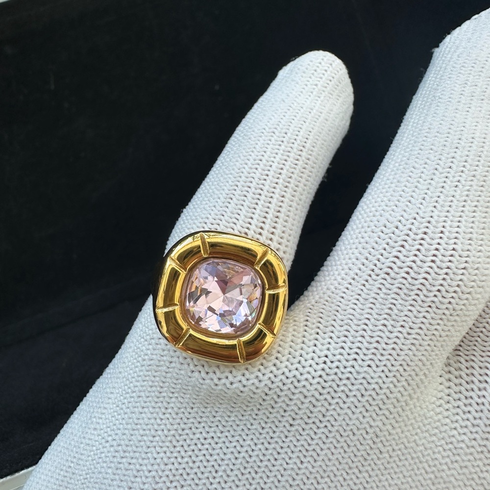 Gold and Rose Quartz Cushion-Cut Ring